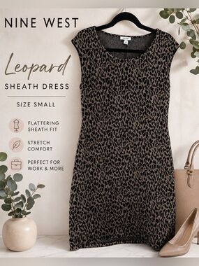 Nine West Leopard Sheath Dress Small ⭐